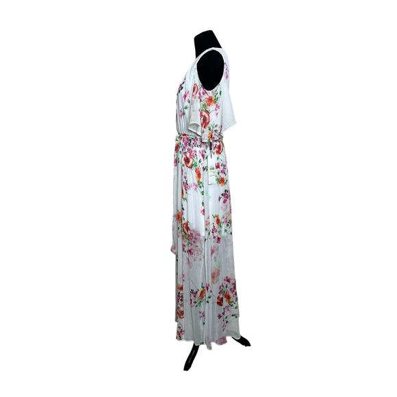Calvin Klein white red floral print cold shoulder maxi dress size 4 - Picture 9 of 16